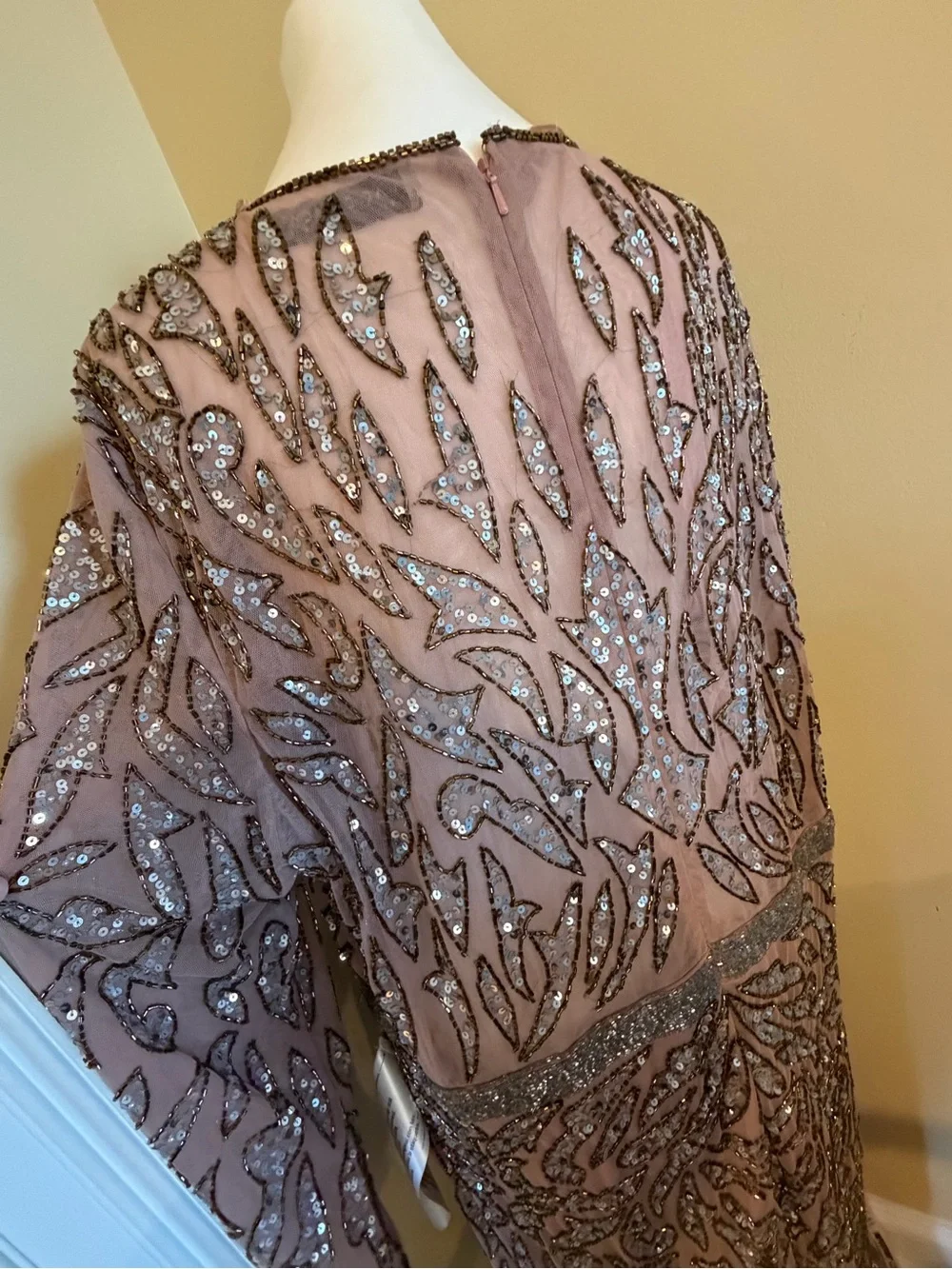 NWT Mac Duggal Size 20 Hand Beaded Sequin Cocktail MIDI Dress Long Sleeve